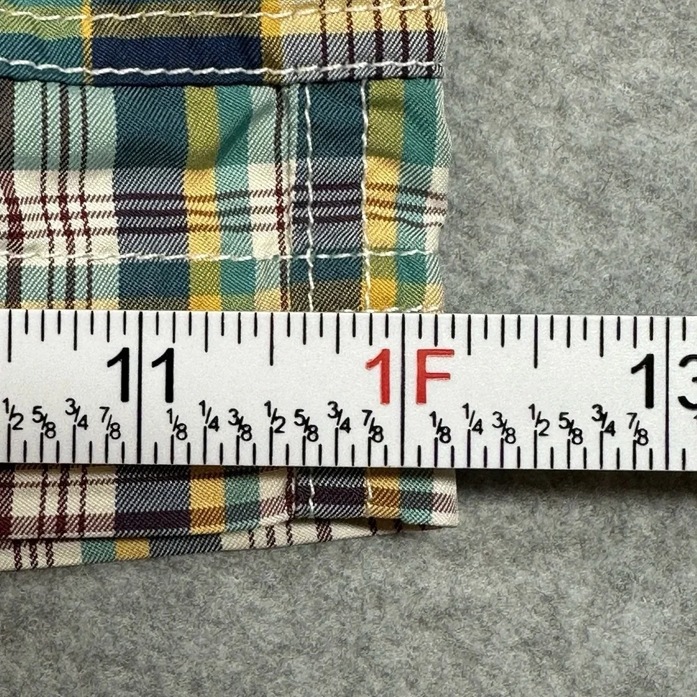 Lands End Swim Trunks Mens L Green Plaid Cargo Pockets Lined 8.5 in Inseam Board